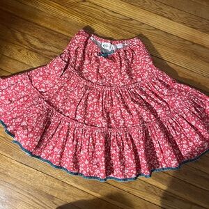 Mini Boden Red Floral Tiered Corduroy Lined Skirt